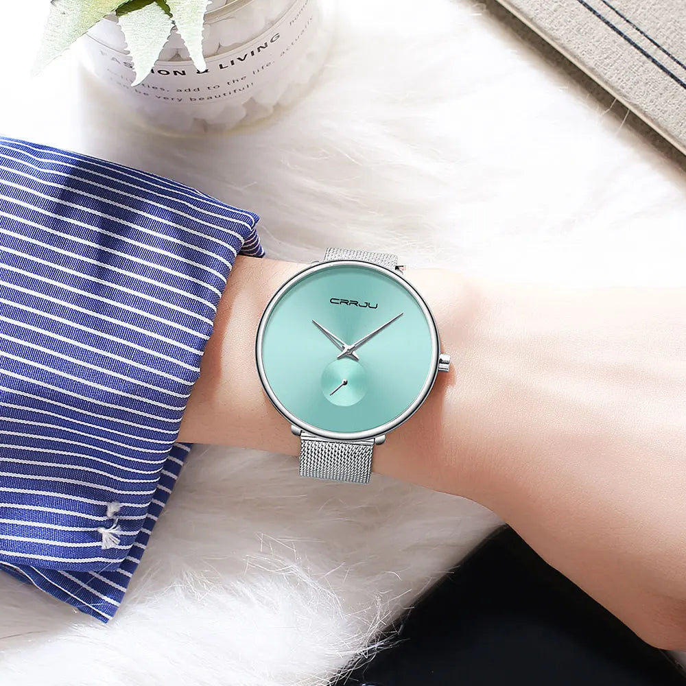 CRRJU 2165 Beautiful Design Watches Women Fashion Casual Steel Mesh Wristwatch Ladies Watch Female Clock Women's Quartz Watch