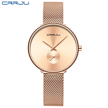 CRRJU 2165 Beautiful Design Watches Women Fashion Casual Steel Mesh Wristwatch Ladies Watch Female Clock Women's Quartz Watch