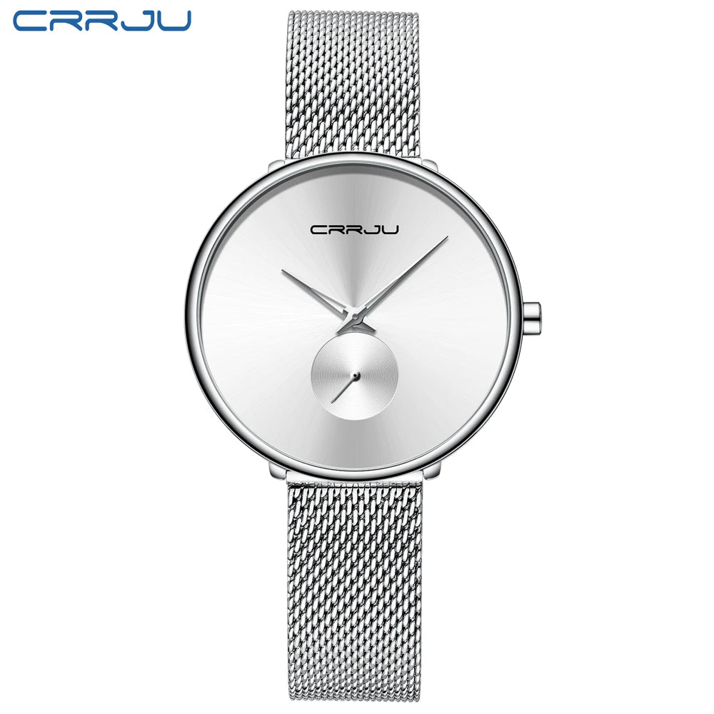 CRRJU 2165 Beautiful Design Watches Women Fashion Casual Steel Mesh Wristwatch Ladies Watch Female Clock Women's Quartz Watch