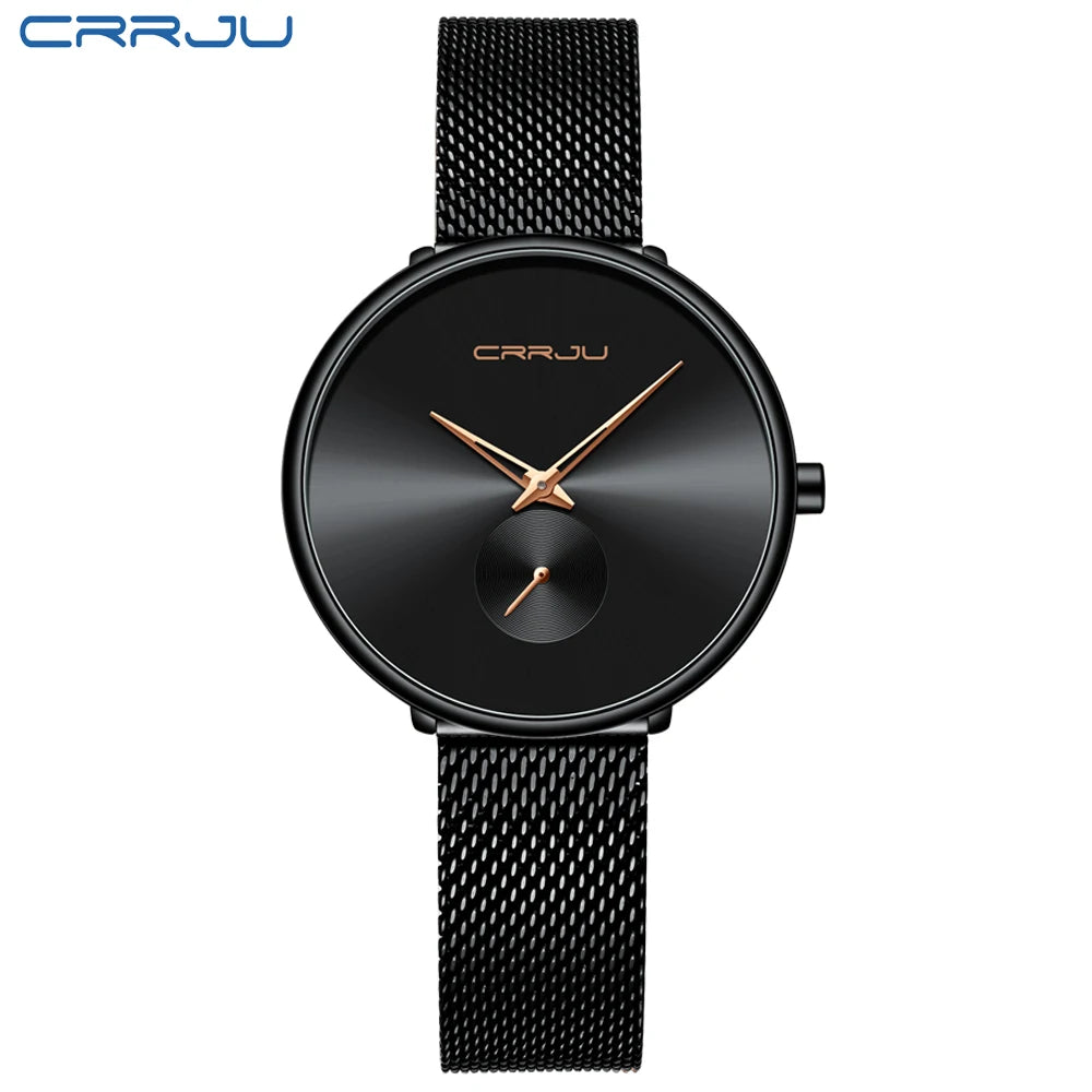 CRRJU 2165 Beautiful Design Watches Women Fashion Casual Steel Mesh Wristwatch Ladies Watch Female Clock Women's Quartz Watch