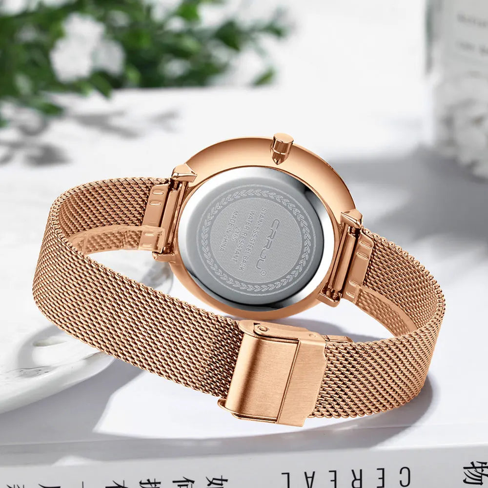 CRRJU 2165 Beautiful Design Watches Women Fashion Casual Steel Mesh Wristwatch Ladies Watch Female Clock Women's Quartz Watch