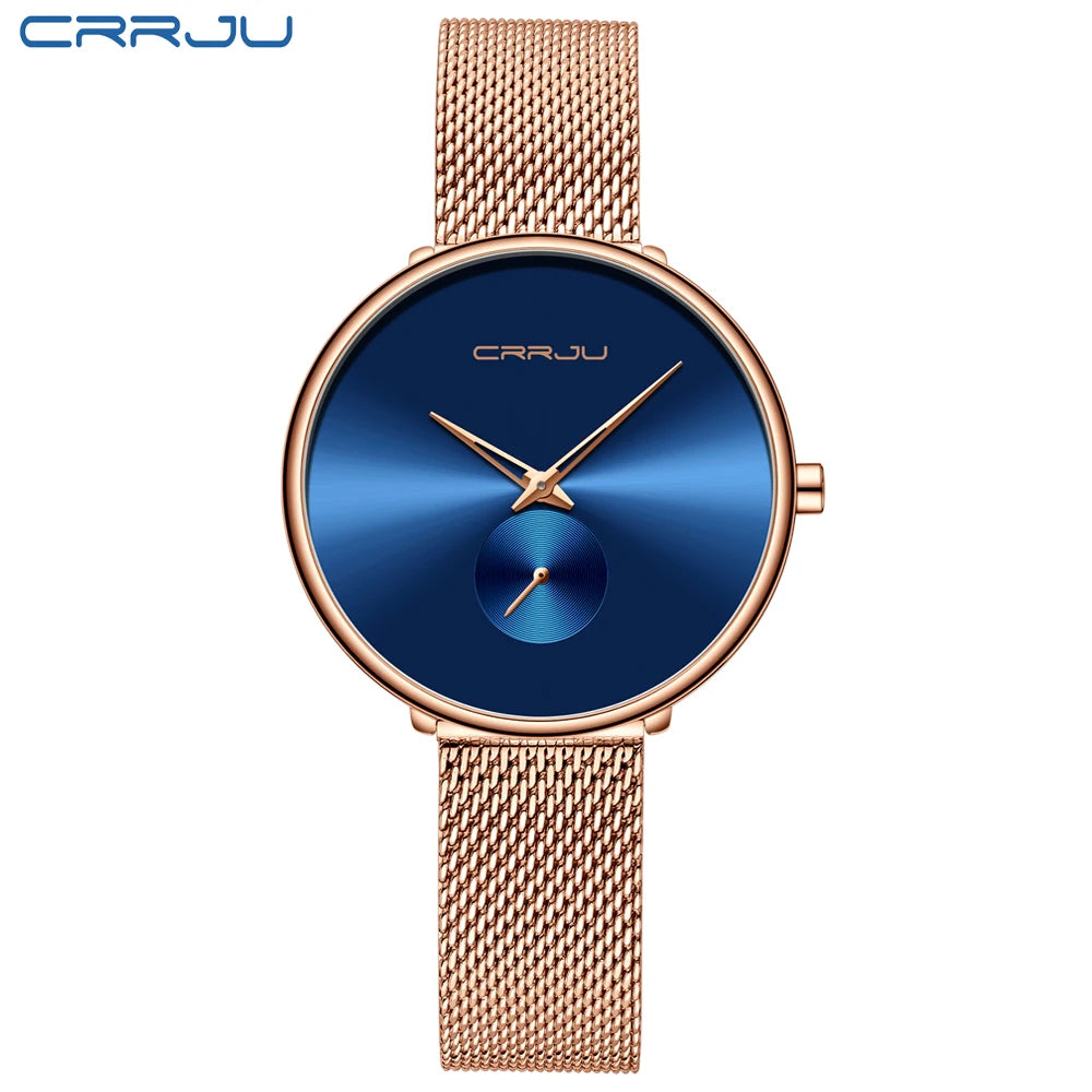 CRRJU 2165 Beautiful Design Watches Women Fashion Casual Steel Mesh Wristwatch Ladies Watch Female Clock Women's Quartz Watch