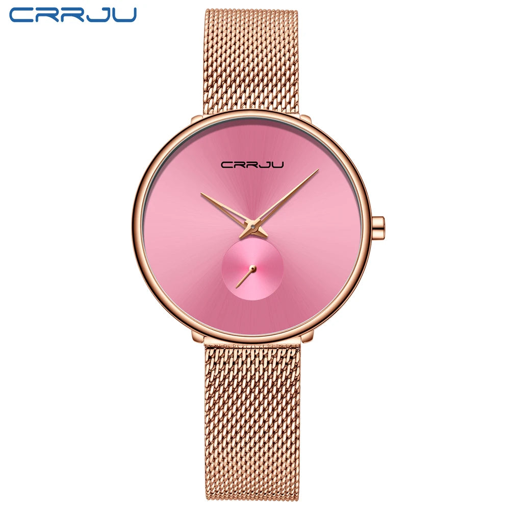 CRRJU 2165 Beautiful Design Watches Women Fashion Casual Steel Mesh Wristwatch Ladies Watch Female Clock Women's Quartz Watch