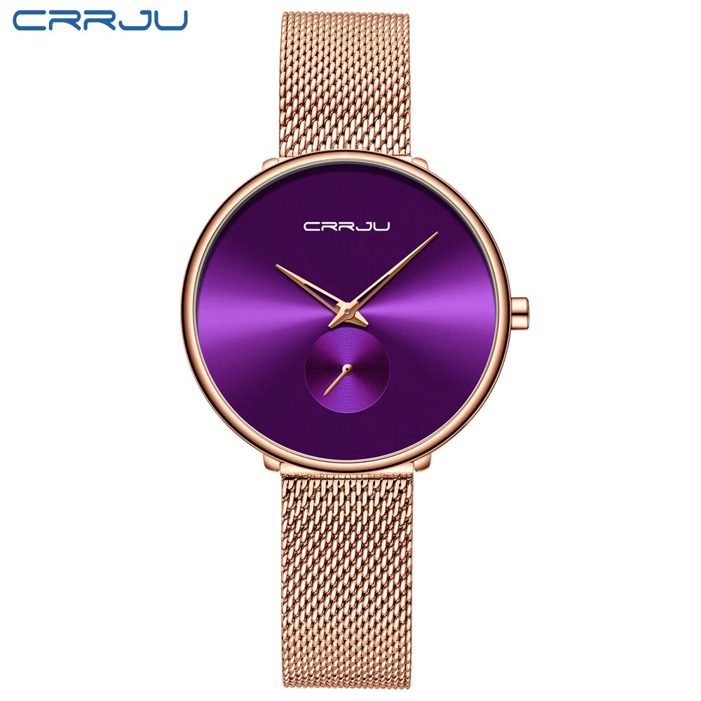 CRRJU 2165 Beautiful Design Watches Women Fashion Casual Steel Mesh Wristwatch Ladies Watch Female Clock Women's Quartz Watch