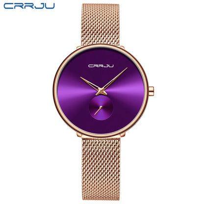 CRRJU 2165 Beautiful Design Watches Women Fashion Casual Steel Mesh Wristwatch Ladies Watch Female Clock Women's Quartz Watch