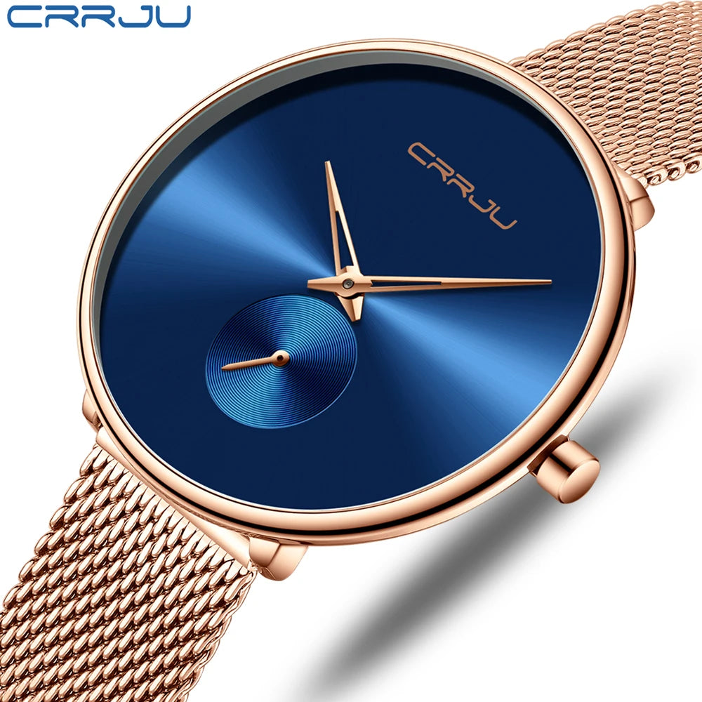 CRRJU 2165 Beautiful Design Watches Women Fashion Casual Steel Mesh Wristwatch Ladies Watch Female Clock Women's Quartz Watch