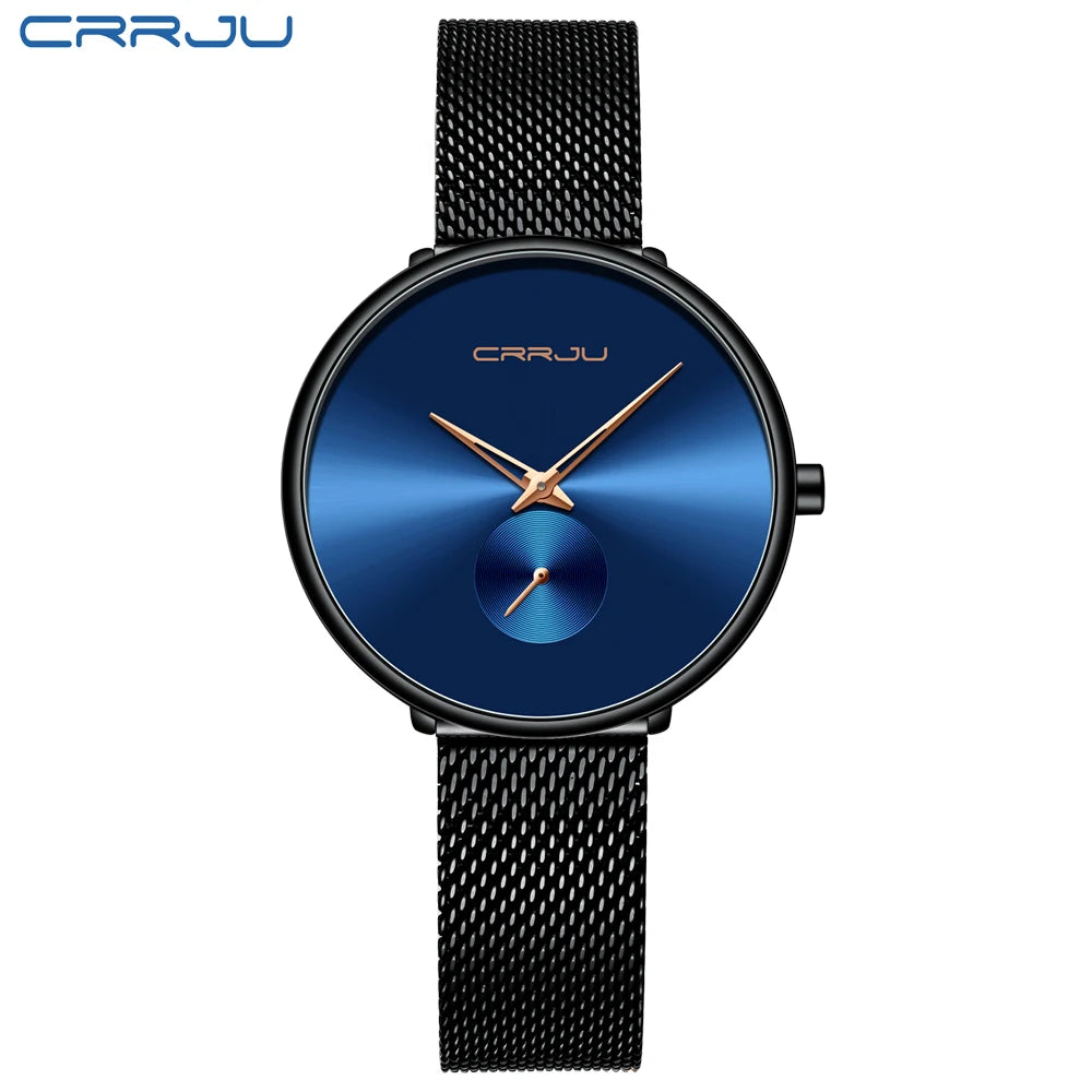 CRRJU 2165 Beautiful Design Watches Women Fashion Casual Steel Mesh Wristwatch Ladies Watch Female Clock Women's Quartz Watch