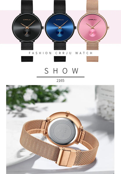 CRRJU 2165 Beautiful Design Watches Women Fashion Casual Steel Mesh Wristwatch Ladies Watch Female Clock Women's Quartz Watch