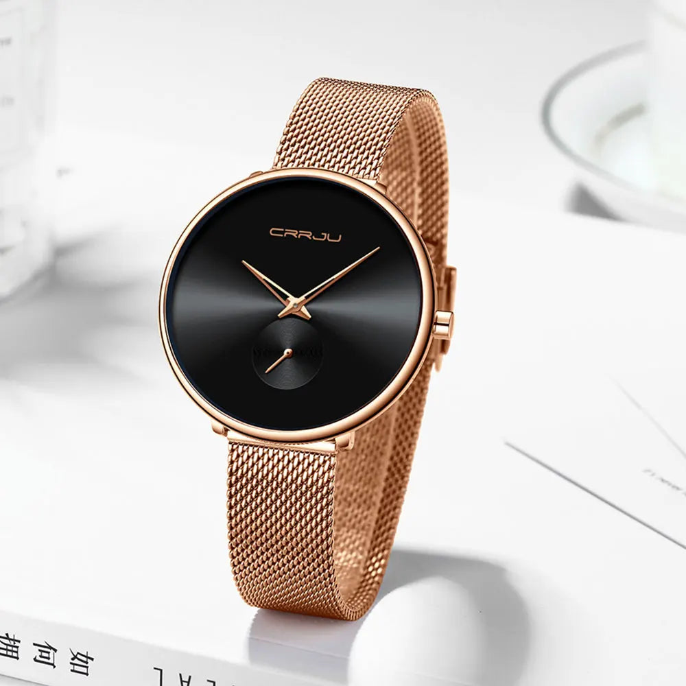 CRRJU 2165 Beautiful Design Watches Women Fashion Casual Steel Mesh Wristwatch Ladies Watch Female Clock Women's Quartz Watch