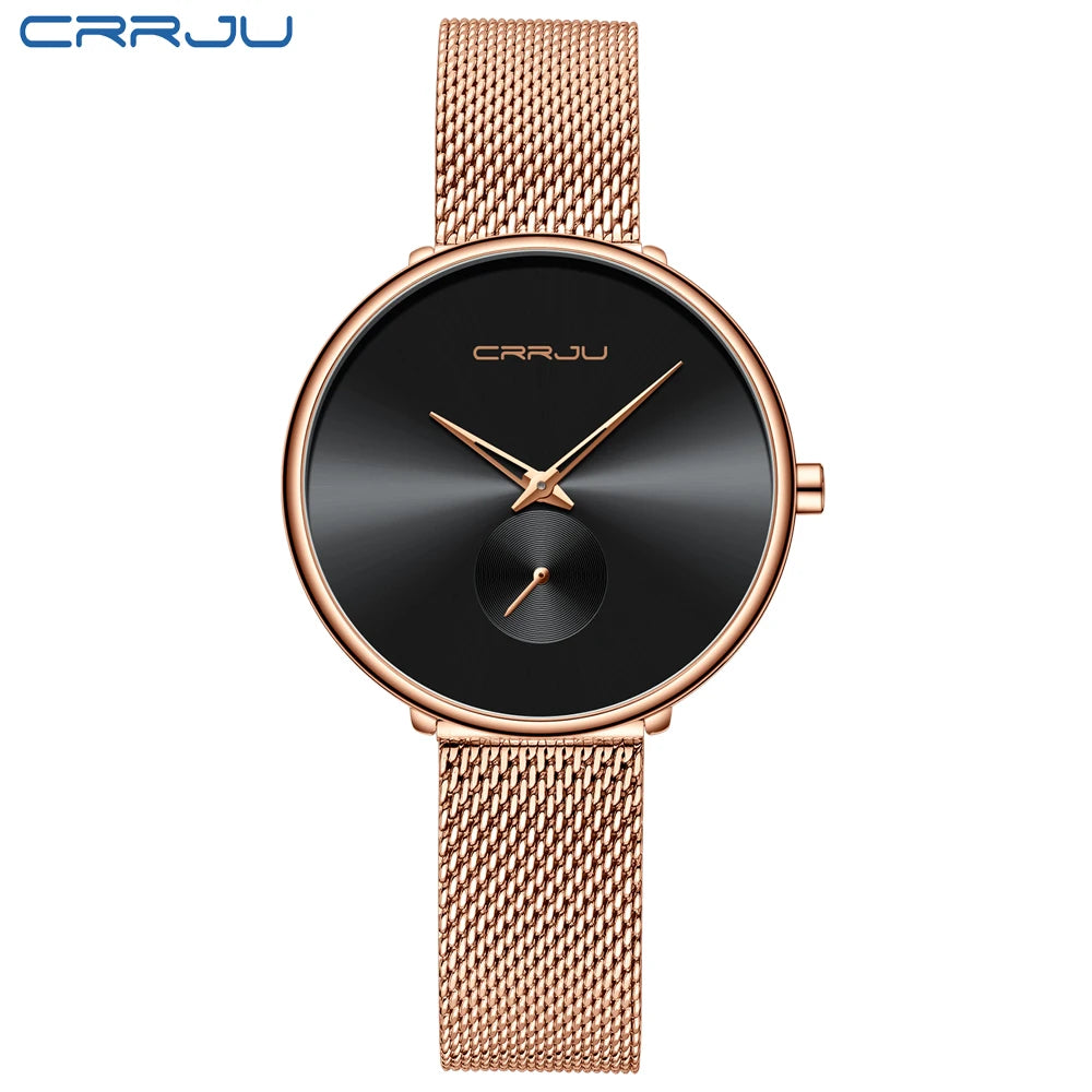 CRRJU 2165 Beautiful Design Watches Women Fashion Casual Steel Mesh Wristwatch Ladies Watch Female Clock Women's Quartz Watch