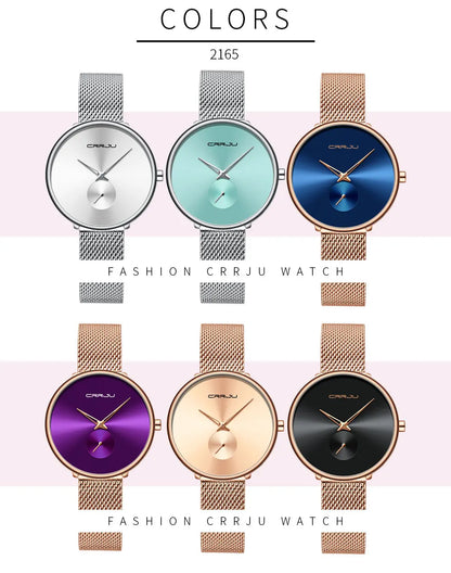 CRRJU 2165 Beautiful Design Watches Women Fashion Casual Steel Mesh Wristwatch Ladies Watch Female Clock Women's Quartz Watch