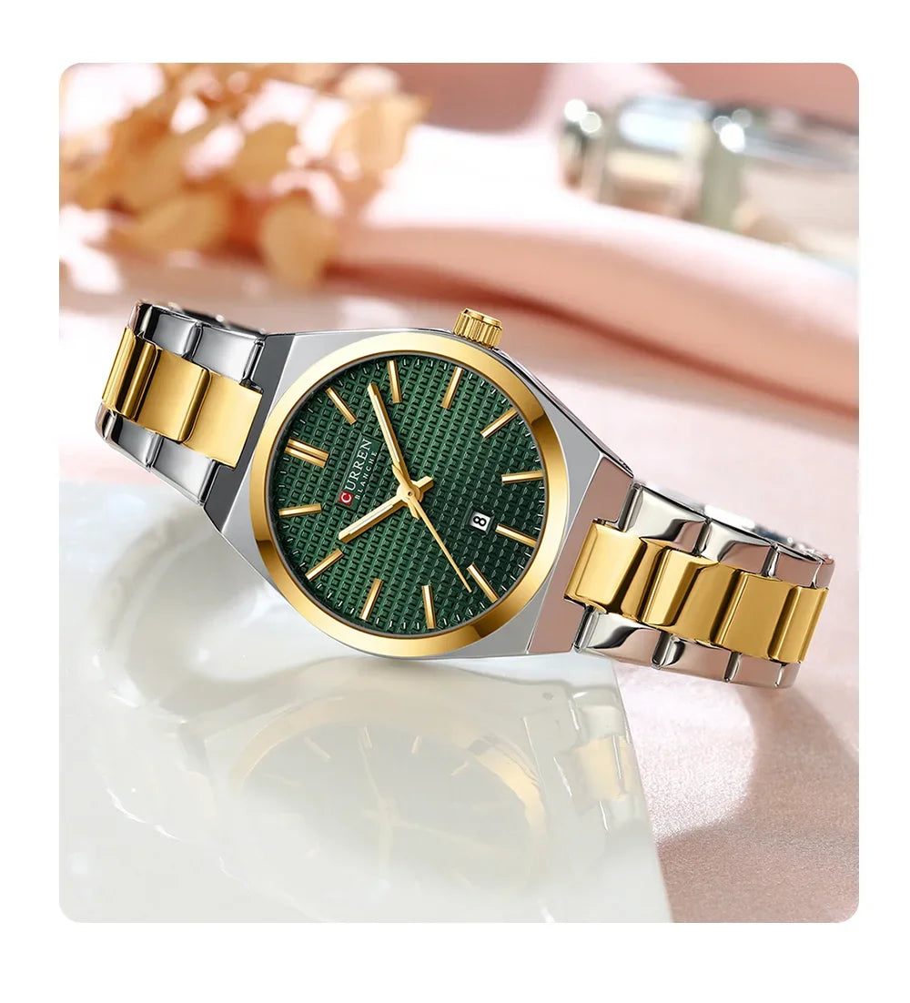 CURREN Japan Quartz Women Watch Stainless steel Bracelet "Love" Dial Fashion Elegant Waterproof Luminous Quartz Watch for Ladies