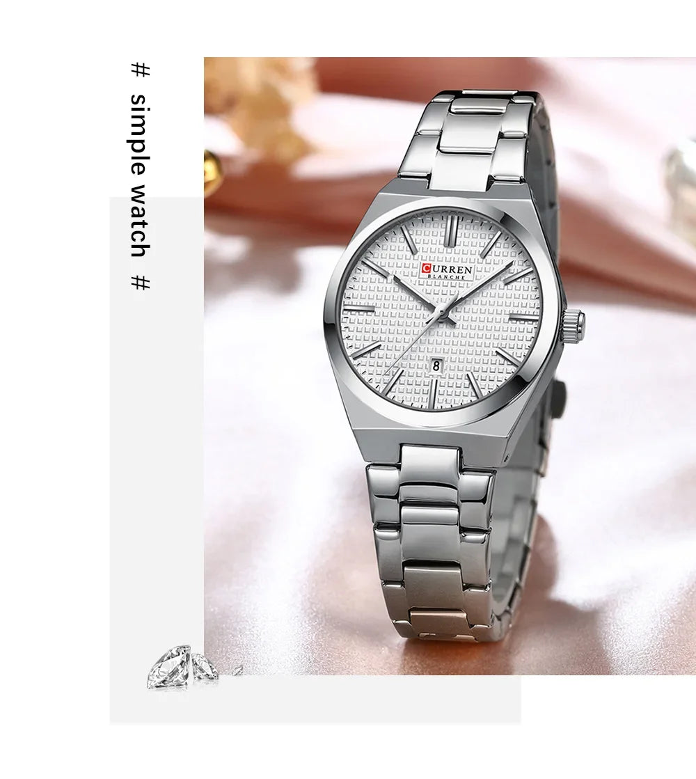 CURREN Japan Quartz Women Watch Stainless steel Bracelet "Love" Dial Fashion Elegant Waterproof Luminous Quartz Watch for Ladies