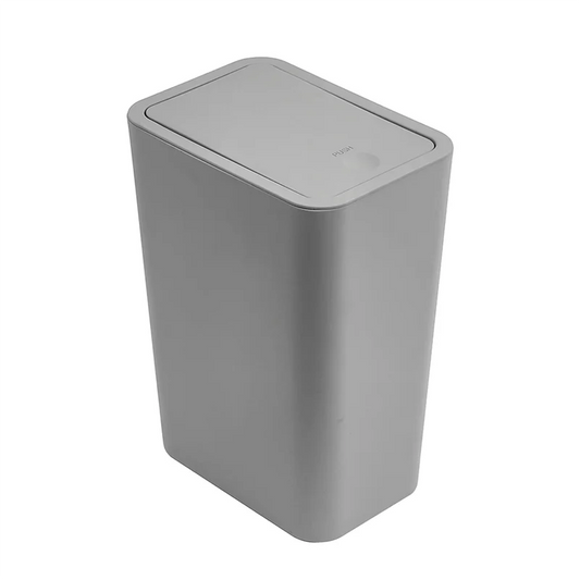 Household Square Trash Can Living Room Office Paper Basket Thickened with Lid Push-Type Plastic,Light Gray