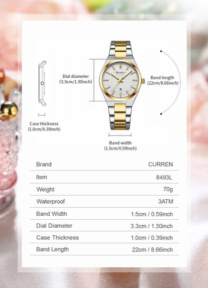 CURREN Japan Quartz Women Watch Stainless steel Bracelet "Love" Dial Fashion Elegant Waterproof Luminous Quartz Watch for Ladies