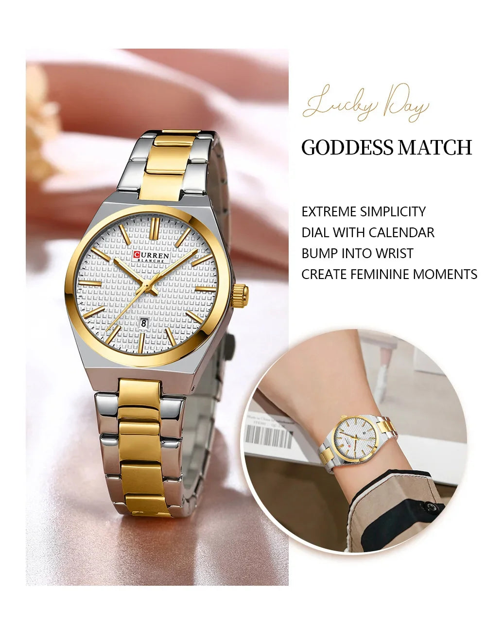 CURREN Japan Quartz Women Watch Stainless steel Bracelet "Love" Dial Fashion Elegant Waterproof Luminous Quartz Watch for Ladies