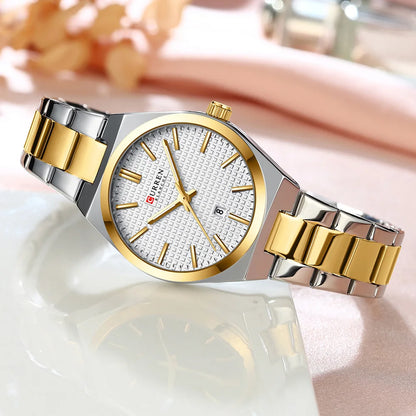 CURREN Japan Quartz Women Watch Stainless steel Bracelet "Love" Dial Fashion Elegant Waterproof Luminous Quartz Watch for Ladies